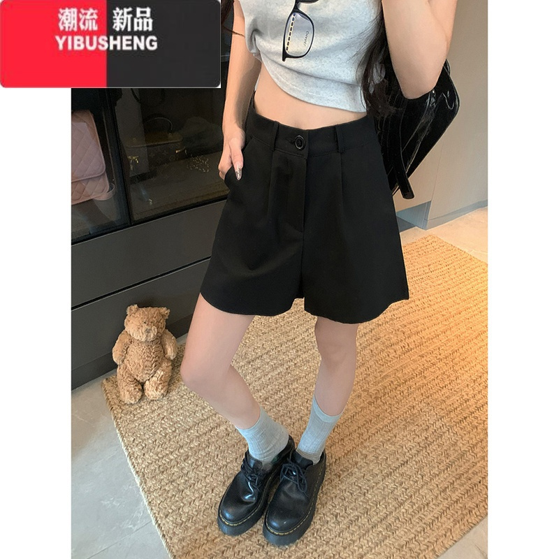 YIBUSHENG高级感宽松西装裤女季新款韩版时尚高腰显瘦纯色阔腿休闲裤短裤