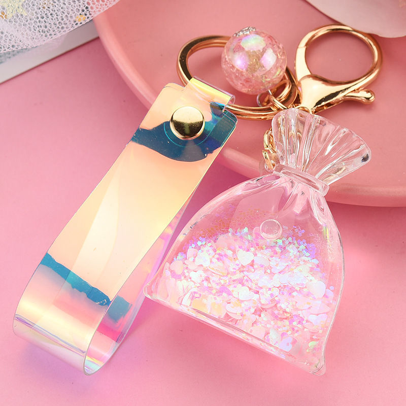 少女心流沙钥匙扣女可爱炫彩钱袋钥匙链挂件毕业礼物书包挂饰 -粉色