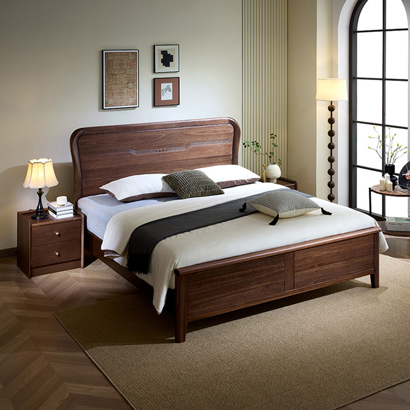 青木川 简约现代南美黑胡桃木全实木床1.8米双人床1.5米两米单人床大板直拼主卧室套装小户型家用休闲成人结婚榫卯床架子高清大图