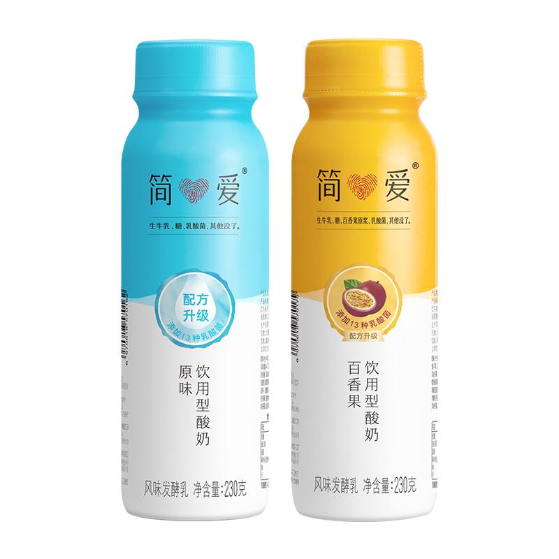 简爱 水果裸酸奶230g*12瓶(原味+百香果) 多种口味低温酸奶牛奶鲜奶