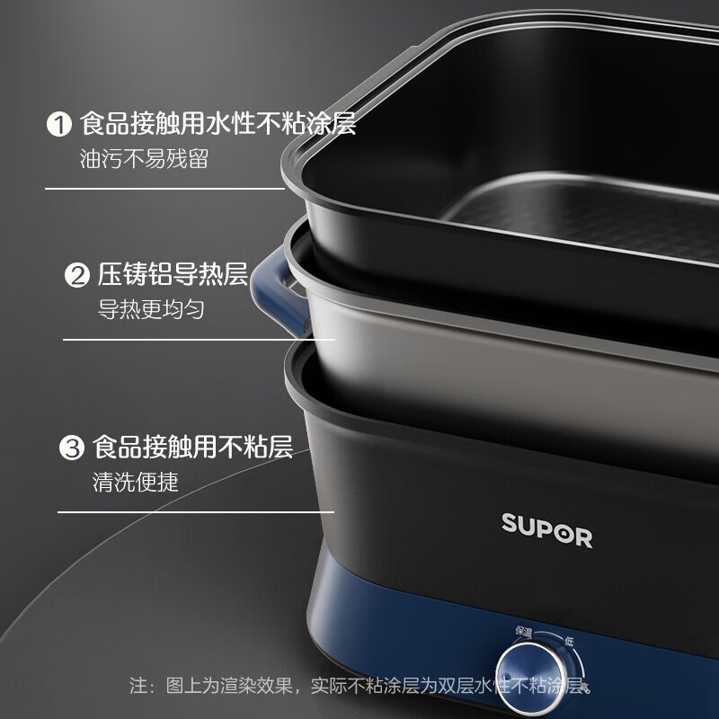 苏泊尔电火锅6L大容量机械控温2档调节家用多功能电煮锅2.76kg轻便设计高清大图