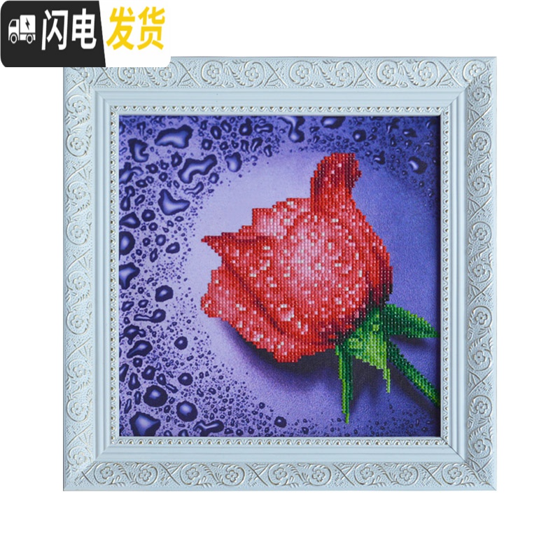 三维工匠新款5D钻石十字绣2019点钻石画玫瑰客厅满钻小幅钻石绣简 [满钻蓝色]30X30厘米(送工具)无相框加钻30高清大图