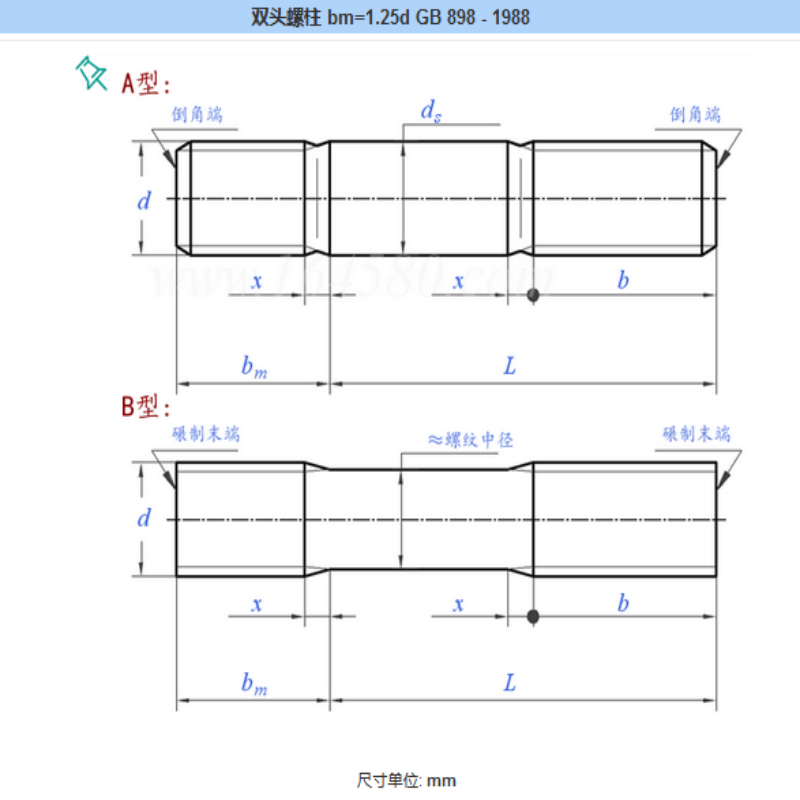 石哈双头螺柱M10*45(个)高清大图