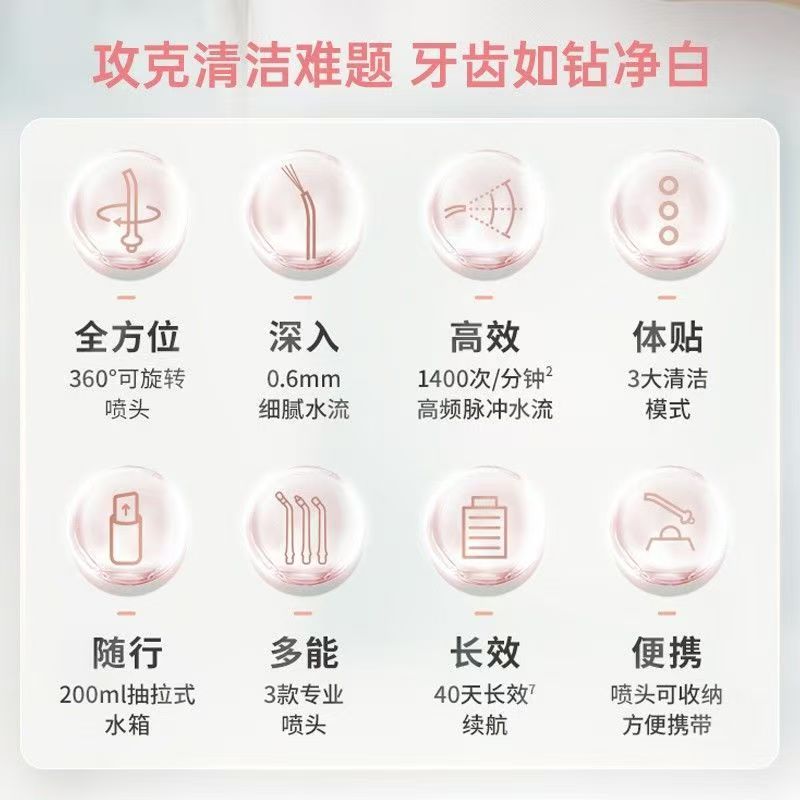 飞利浦(PHILIPS) 冲牙器 伸缩便携洗牙器情侣款送男友/女友生日礼物 含3款专业喷嘴小净瓶HX3331/01实力粉高清大图