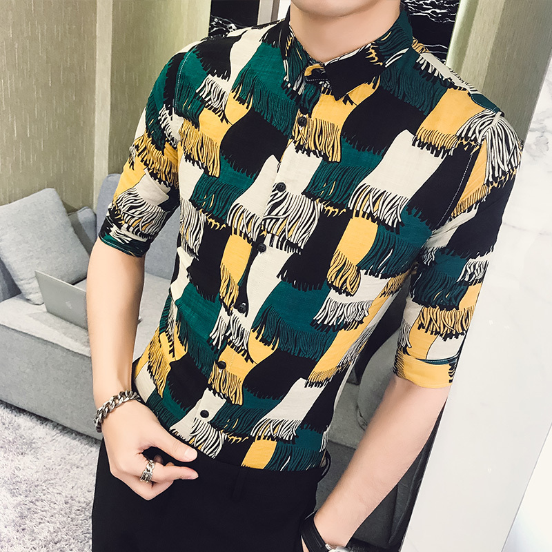 型师衬衫个性美工作服夜店男歌手舞台演出服装男装短袖衬衣夏