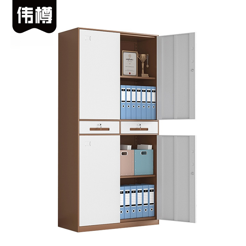 伟樽铁皮文件柜咖套白二斗铁门900*400*1850mm台