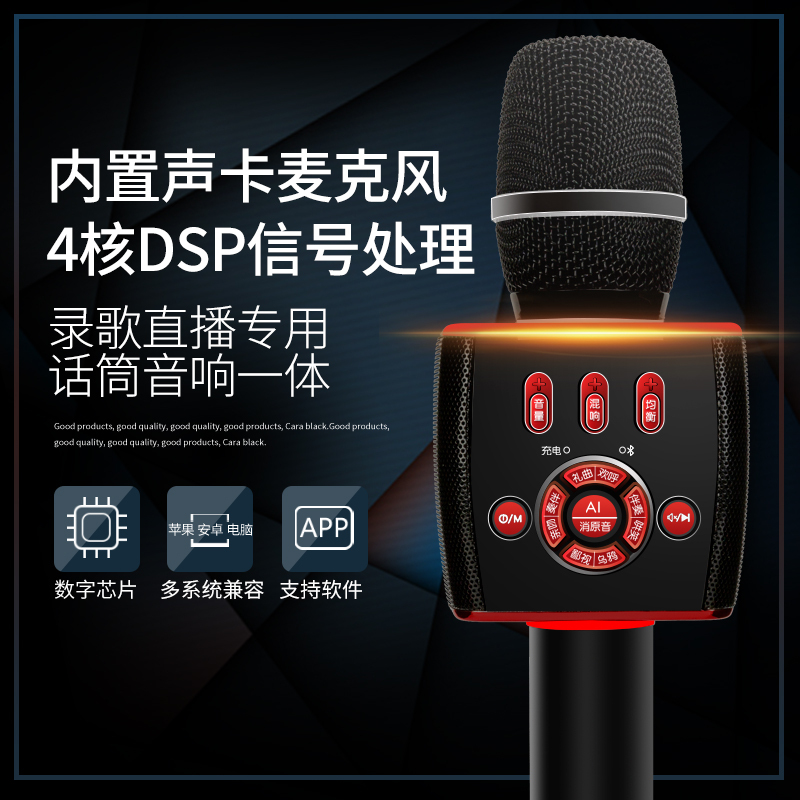 屁颠虫(HIFIER)F2话筒带音响一体手机全民K歌蓝牙无线家用电视专业唱歌神器录歌麦克风黑红色 3.5音频接口