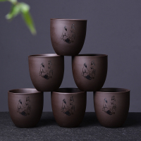 复古整套原矿紫砂提梁壶功夫茶具套装家用泡茶壶茶杯冷水壶大容量 《陶公醉》紫砂六个茶杯