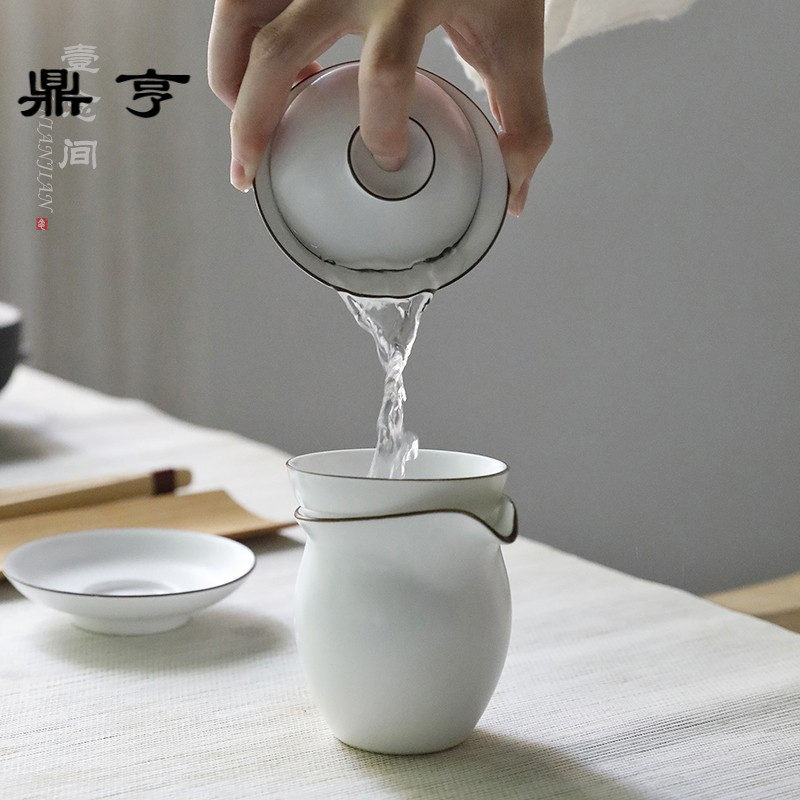 鼎亨哑光脂白功夫茶具套装家用办公简约茶具陶瓷盖碗茶杯整套礼盒