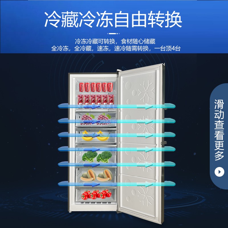 美菱(MeiLing)380L商用变频风冷无霜立式冰柜 分区大抽屉一级能效冷冻速冻立式冷柜MCF(L)-398LDW高清大图