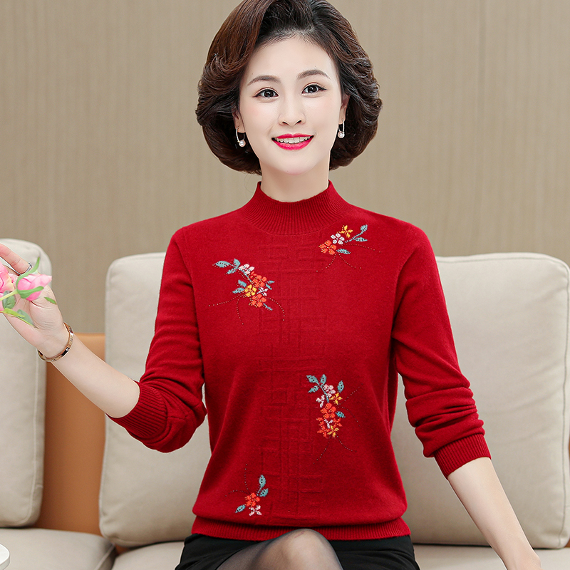 正品EERDS羊绒衫毛衣女妈妈装洋气打底衫上衣中年女士毛衣老年人冬季羊绒衫半高领中老年貂绒毛衣女打底衫加肥加大码女装 885貂绒驼色 L