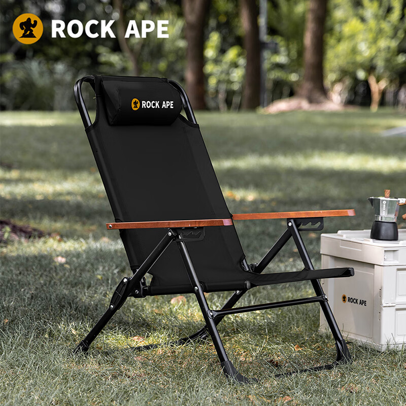 洛克猩球 户外露营便携带头枕扶手可调节 高背克米特椅黑色Furniture折叠桌椅RAC0033