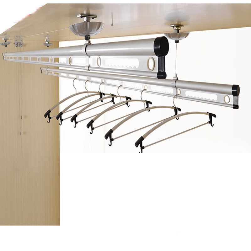 手摇升降晾衣架手逗室内阳台单双杆式手动晾晒被架铝合金三杆加厚安装