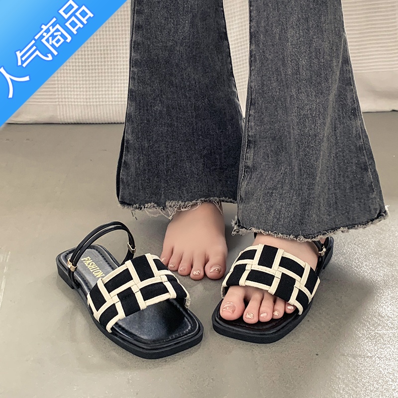 SUNTEK法式仙女风平底凉鞋女夏时尚配裙子气质2023新款百搭罗马凉时高清大图