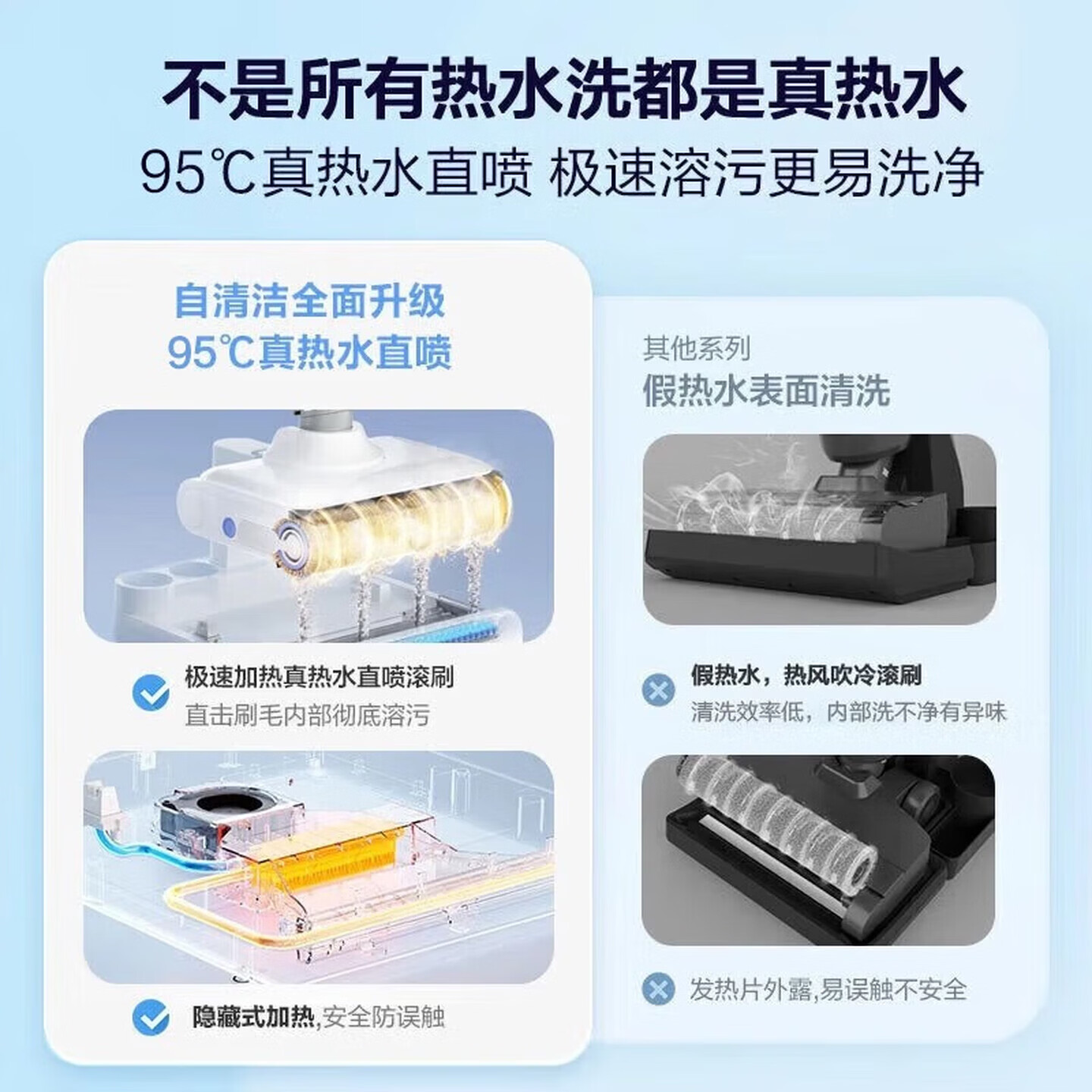 海尔(Haier)洗地机吸拖一体A3系列小精灵升级版95℃高温洗烘自清洁飓风吸力平躺0缠绕家用 RHXW-A3Plus