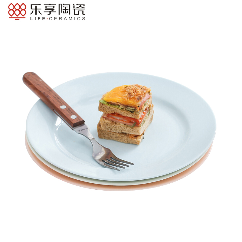 乐享 釉下彩 陶瓷骨瓷 纯色糖 果色餐具 彩味之行 西餐盘子 5件装
