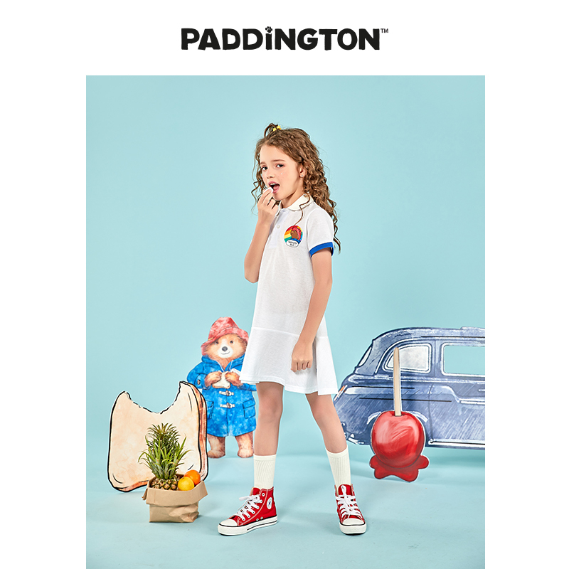 Paddington Bear帕丁顿熊夏季女童直筒拼接色polo连衣裙
