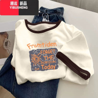 YIBUSHENG季拼接撞色短袖t恤女韩版显瘦学院风百搭多巴胺t恤女上衣瘦 XL建议126-138斤 奶油咖边-G1503