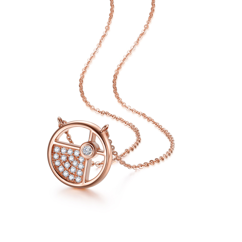 潮宏基珠宝多元棋道红18k金钻石项链锁骨链女套链fq