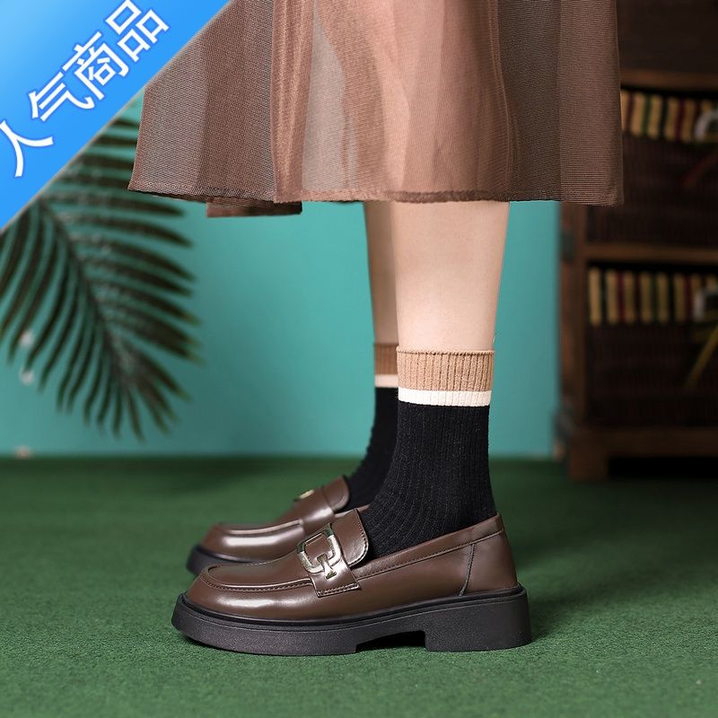 SUNTEK乐福鞋女2023秋季新款英伦风小皮鞋学院一脚蹬单鞋日系jk鞋子