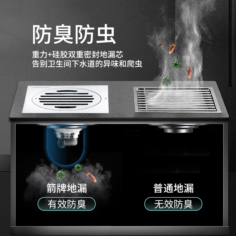 箭牌(ARROW)卫浴官方铜洗衣机专用大流量防头发防臭下水管神器卫生间厕所防堵防溢水地漏AE5156/5157/5158