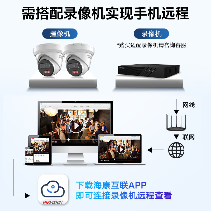 海康威视(HIKVISION)监控器摄像头2CD3326WDV3-I 2.8mm 200万高清夜视手机远程可录音半球监控
