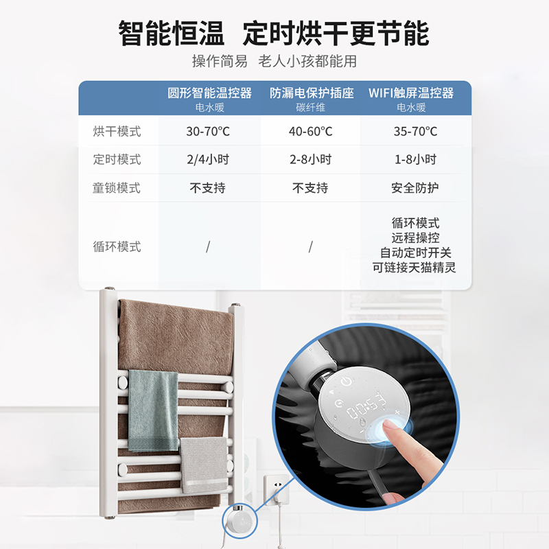 奥享小户型小尺寸卫生间免打孔电热毛巾架袜子内衣内裤加热烘干架WOE-MR0100