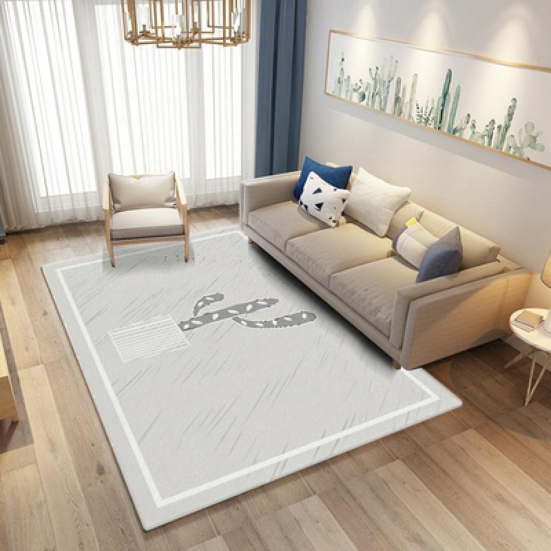 家柏饰(CORATED)风潮牌地毯客厅茶几卧室床边毯全满铺粉色少女房间垫 灰色仙人掌 100CM×200CM(水晶绒不掉毛不掉色）