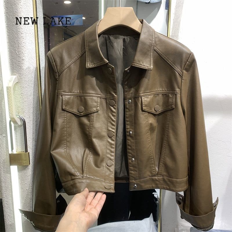 NEW LAKE欧货皮衣外套女小众短款夹克2024春新款pu皮机车服小个子上衣图片