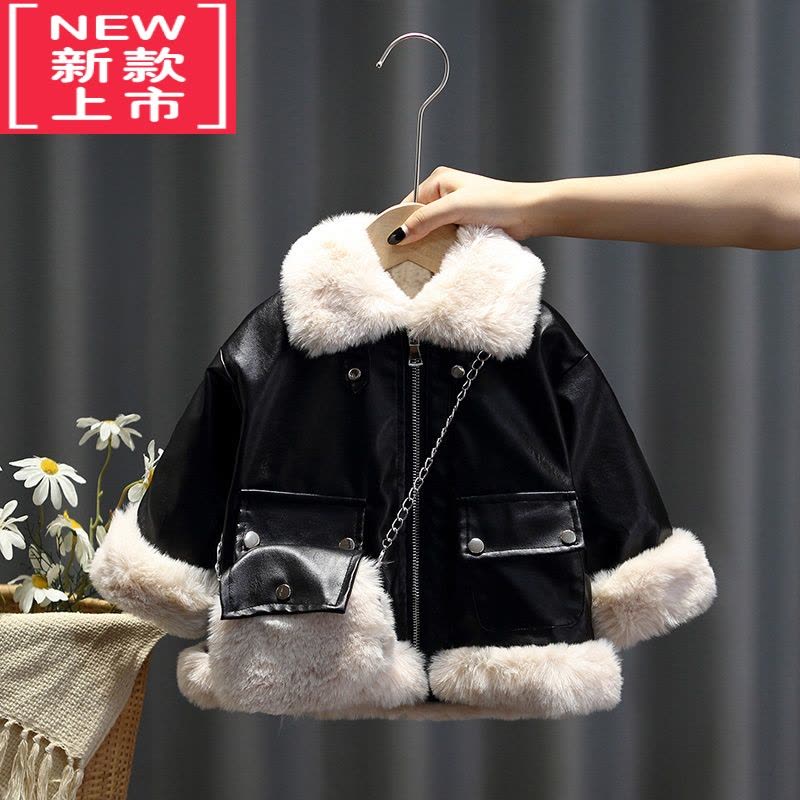 可莉允女童加绒皮衣外套2022秋冬季新款小女孩韩版洋气上衣宝宝时髦冬装棉服图片