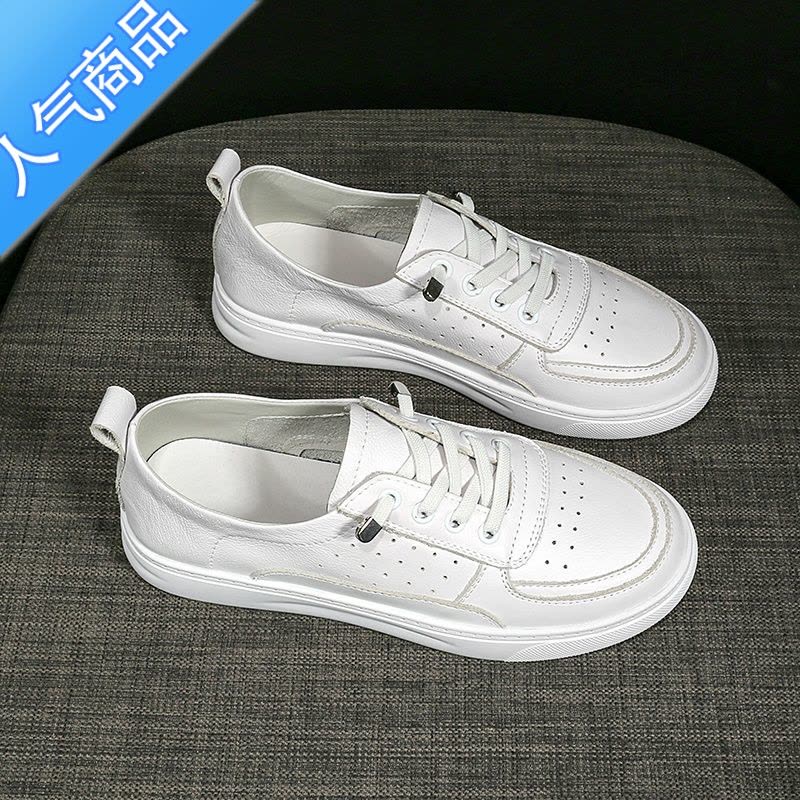 SUNTEK头层小白鞋子女2023夏季新款透气平底运动休闲女鞋百搭韩版板图片