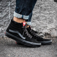 正品VANS经典红标黑武士SK8-HI翻毛皮男女高帮帆布滑板鞋