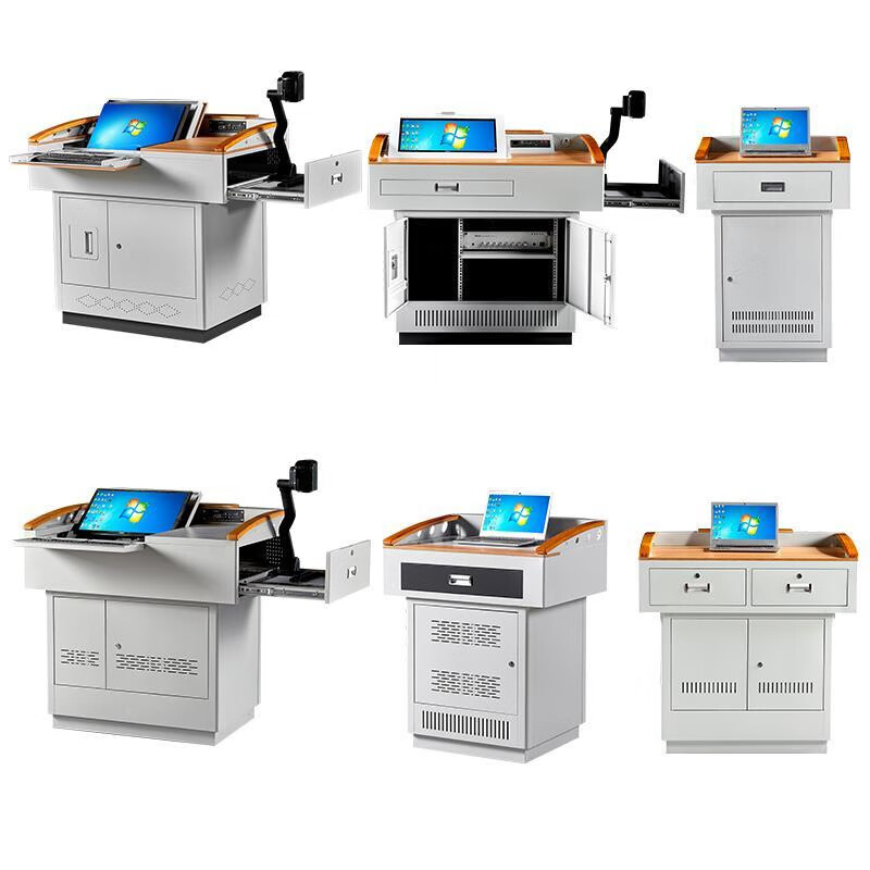 铭祖多媒体讲台钢制多功能教学老师讲台学校教师教室讲台桌演讲台讲桌 MZ-09木面款高清大图