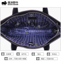 美洲野牛商务男包真皮手提包头层牛皮横款休闲韩版男士公文包