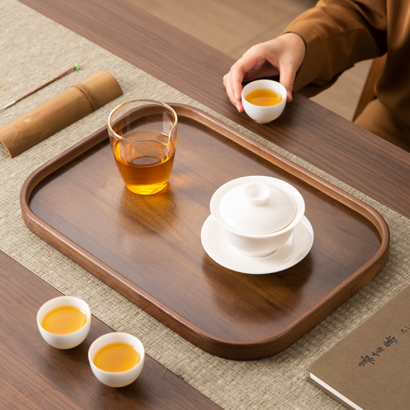 胡桃木色功夫茶具茶托盘家用长方形33*22.5*5cm高清大图