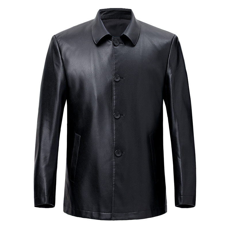 免费试穿 掉皮包换海宁真皮皮衣男软羊皮中年男士休闲大码外套爸爸装中老年山羊皮夹克品牌外套男商务休闲大码外套正品高清大图