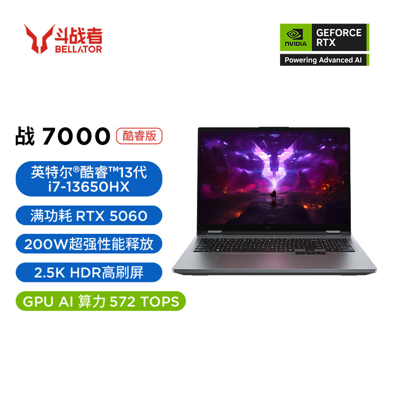联想来酷(Lecoo)斗战者 战7000 2025 电竞游戏本电脑 定制(i7-13650HX 64G 1T RTX5060 2.5K 180Hz 灰)