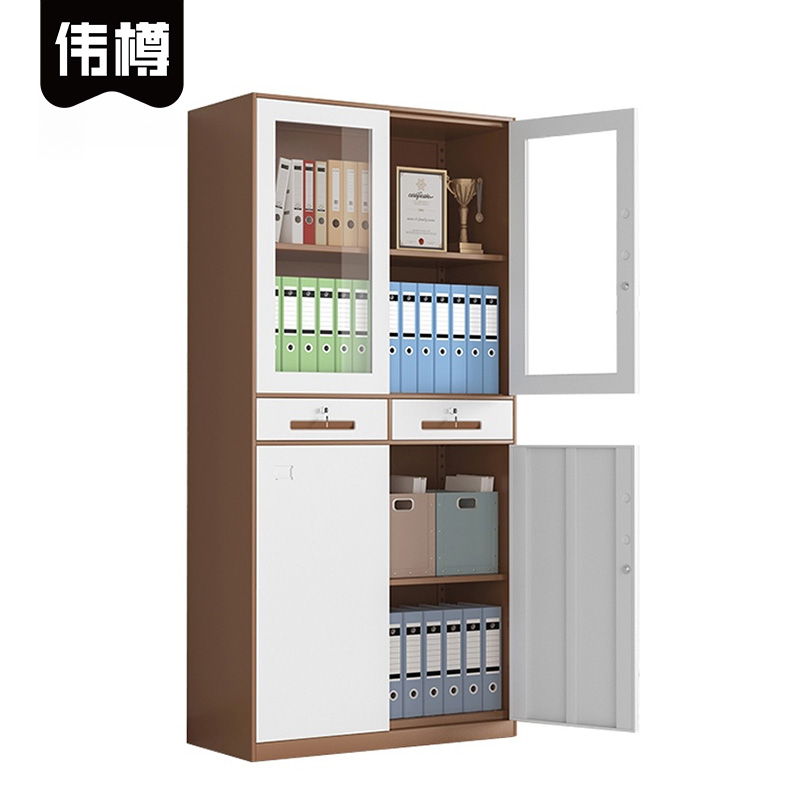 伟樽办公文件柜咖套白中二斗900*400*1850mm台