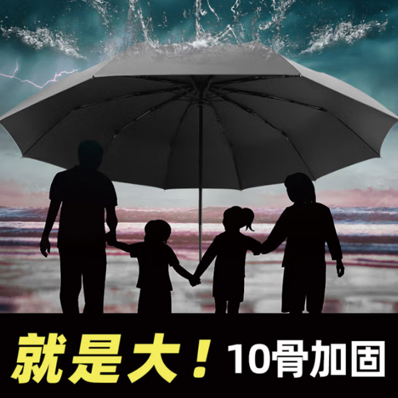 艾逸瑶选 朋克系列10骨加厚黑胶超大全自动晴雨伞 YS-1846