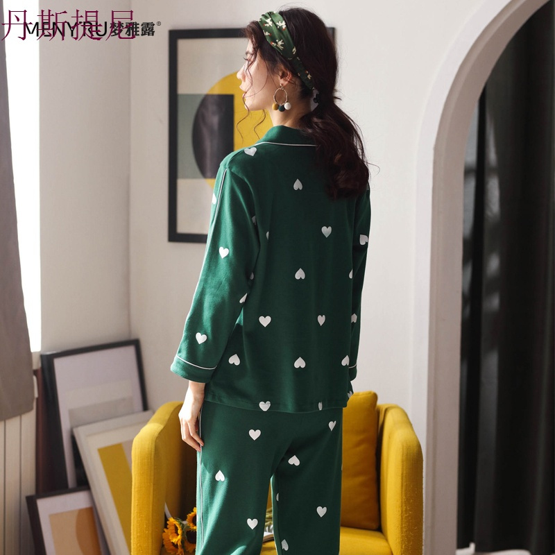 春秋季衬衫睡衣女纯棉长袖时尚女士可外穿家居服女夏薄款两件套装