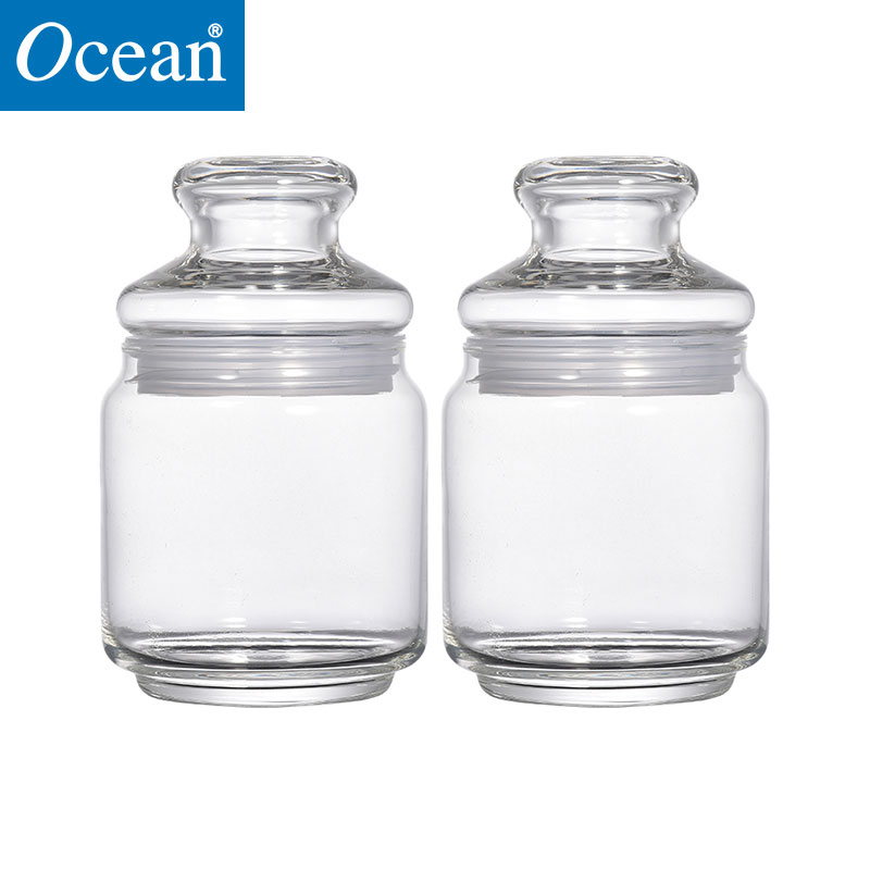 Ocean进口透明玻璃圆形罐密封罐防潮玻璃零食干果瓶茶叶奶粉罐子500ML2只高清大图