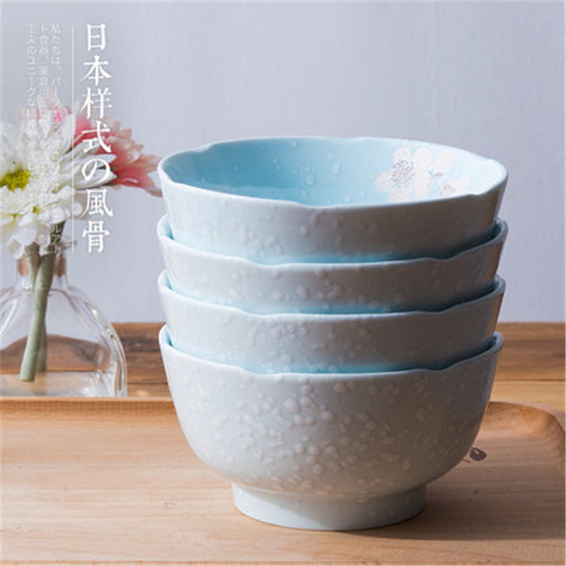 雅诚德(arst) 日式雪花釉系列餐具套装 家用釉下彩碗盘碟套装 陶瓷饭碗菜盘子面碗组合 5吋荷叶碗*4 蓝色梅花