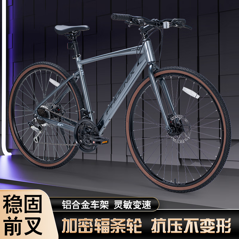 凤凰 21速26寸辐条轮平把公里自行车TGDZ01-银灰色高清大图