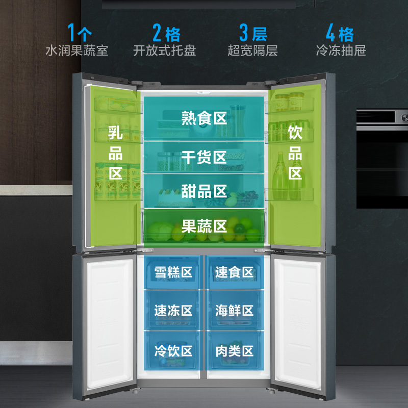 美的(Midea)465升十字对开门家用冰箱风冷无霜一级能效智能操控变频节能BCD-465WTPZM(E)