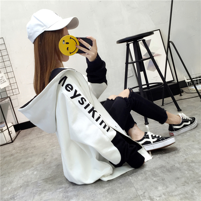 卫衣女加绒加厚连帽秋冬季韩版bf学生宽松ins超火的外套开衫拉链