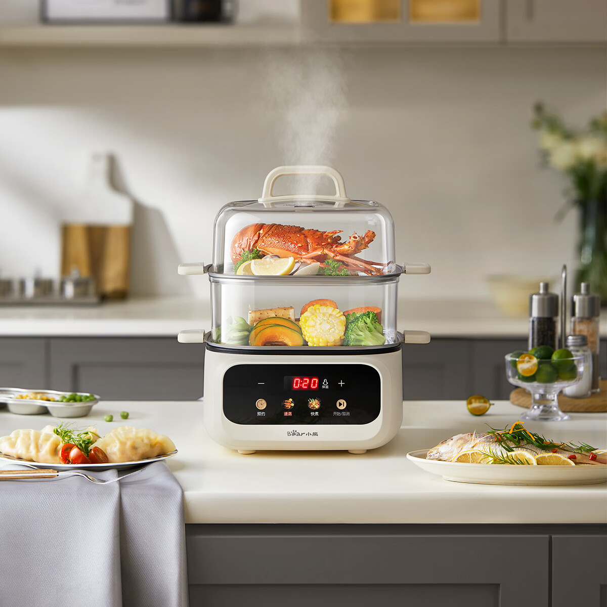 小熊(Bear)电蒸锅 蒸锅 蒸煮一体 10.3L三层大容量多用途锅 微电脑预约定时保温不粘锅 DZG-UA0S5