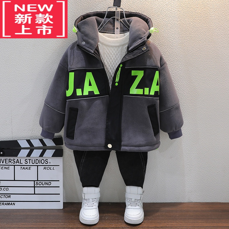 可莉允男童加绒外套2022新款儿童帅气夹棉衣服宝宝秋冬装加厚摇粒绒上衣棉服