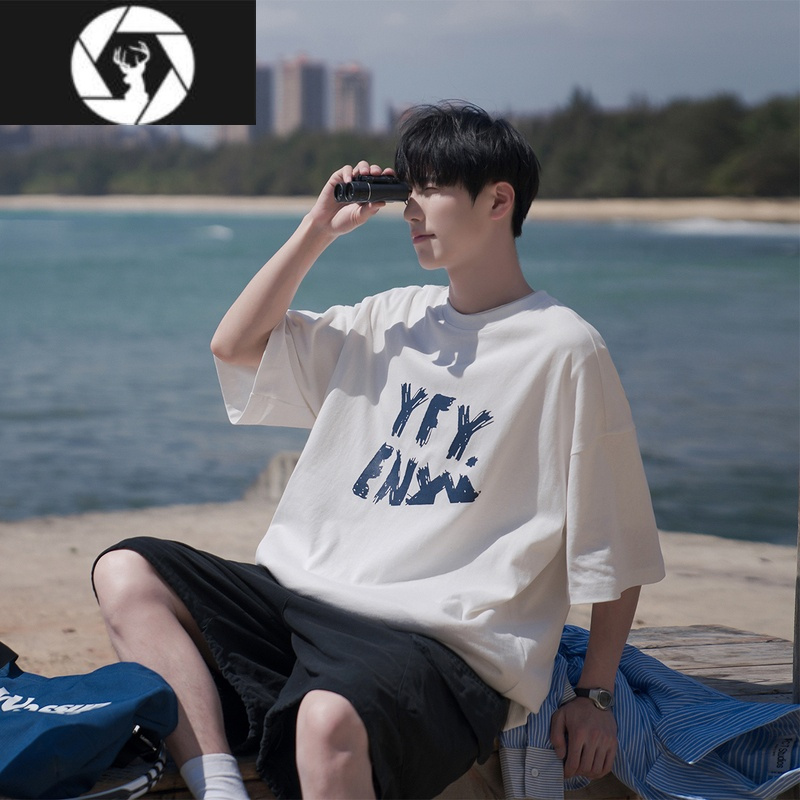 hongzun240g字母短袖t恤男青少年学生白色半截袖t夏季男生体恤衫