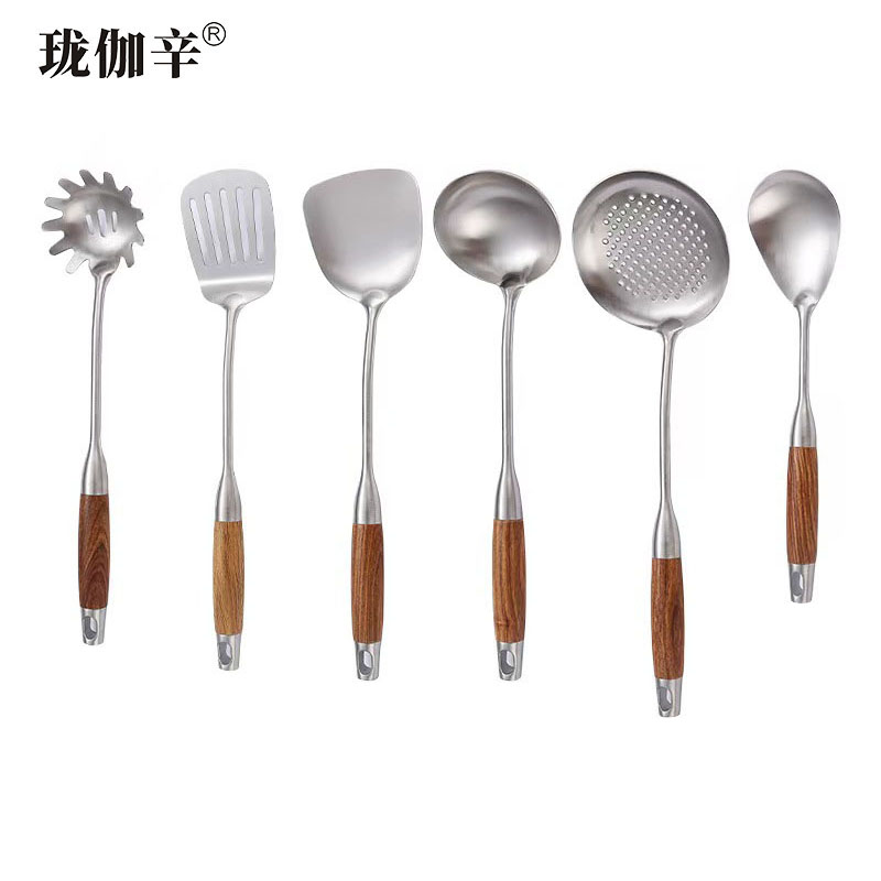珑伽辛 304不锈钢花梨木厨房烹饪 锅铲/把高清大图