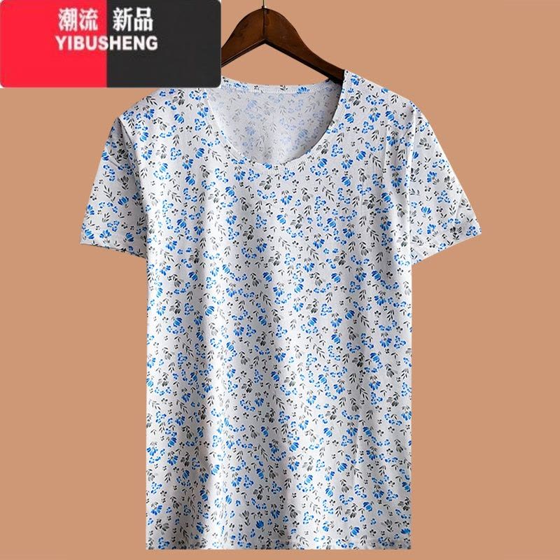 YIBUSHENG中老年人短袖女士宽松大码加肥T恤 季薄款妈妈汗衫上衣图片